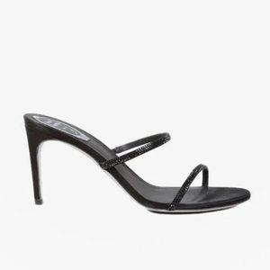 Rene Caovilla Bessie Black Satin Strass Sandals